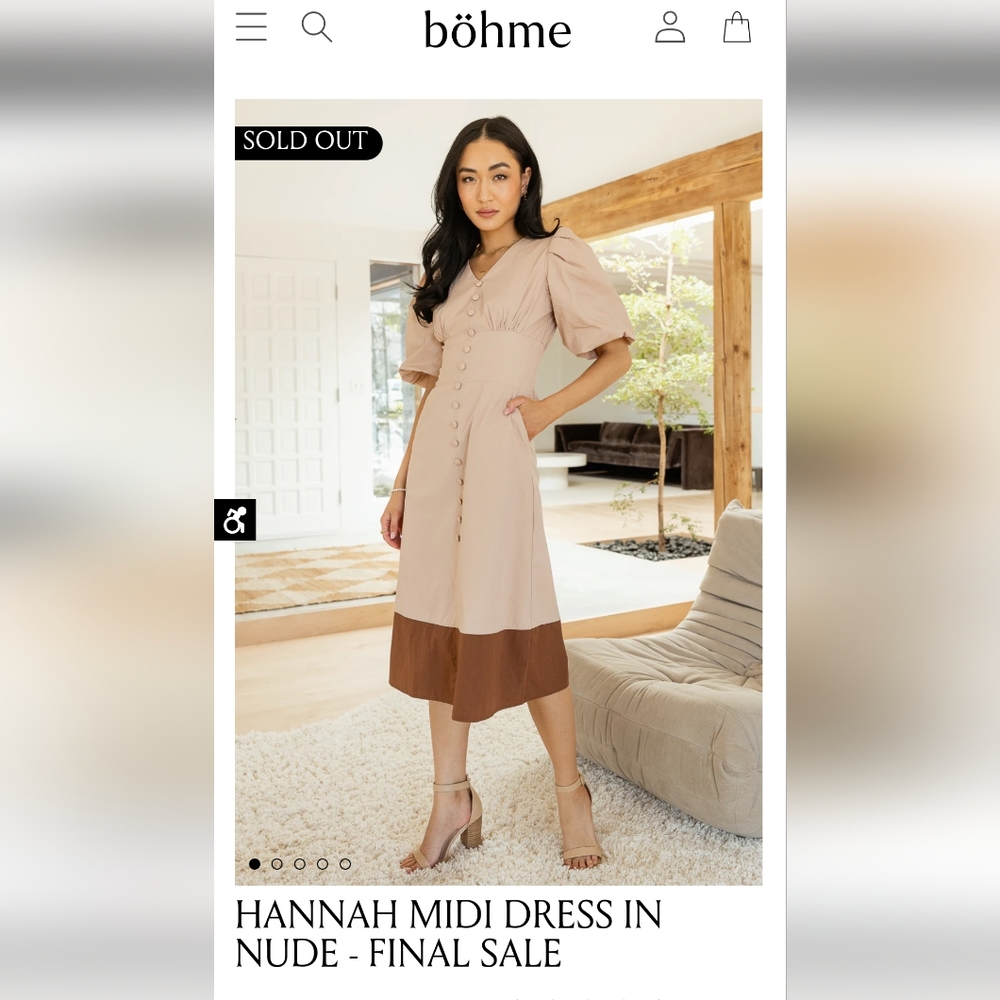SOLD Bohme Hannah Midi Dress Nude Size Large